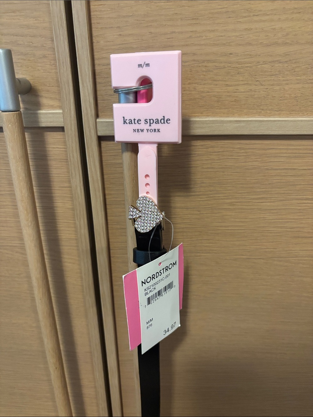 kate spade Black Leather Belt with Crystal Spade Buckle
